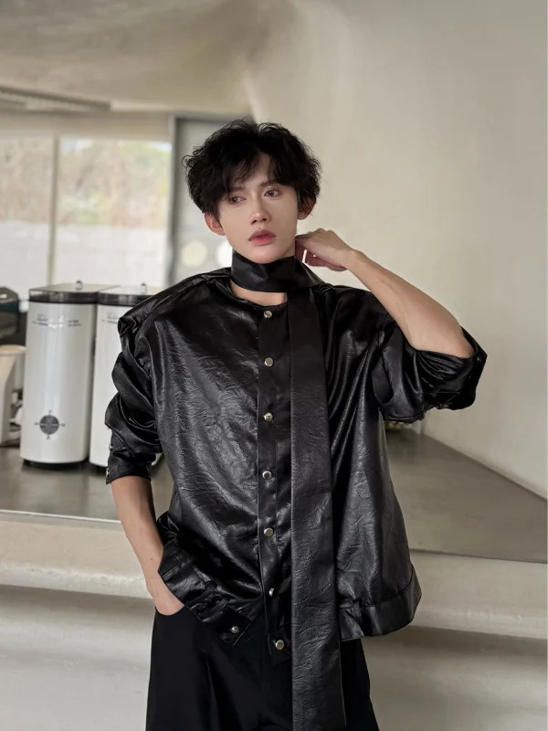 Bla PU Leather ort Svel irt Long Sve oulder Width irt Men's Faion Model Casual Haome Sle Outerwear
Bla PU Leather ort Svel irt Long Sve oulder Width irt Men's Faion Model Casual Haome Sle Outerwear