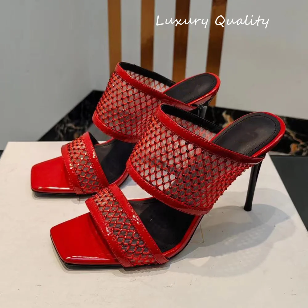 2024 Women's Rhinestone high heeled slippers Thin Heel Square Head Net surface design Sexy Style Cowhide sole
2024 Women's Rhinestone high heeled slippers Thin Heel Square Head Net surface design Sexy Style Cowhide sole