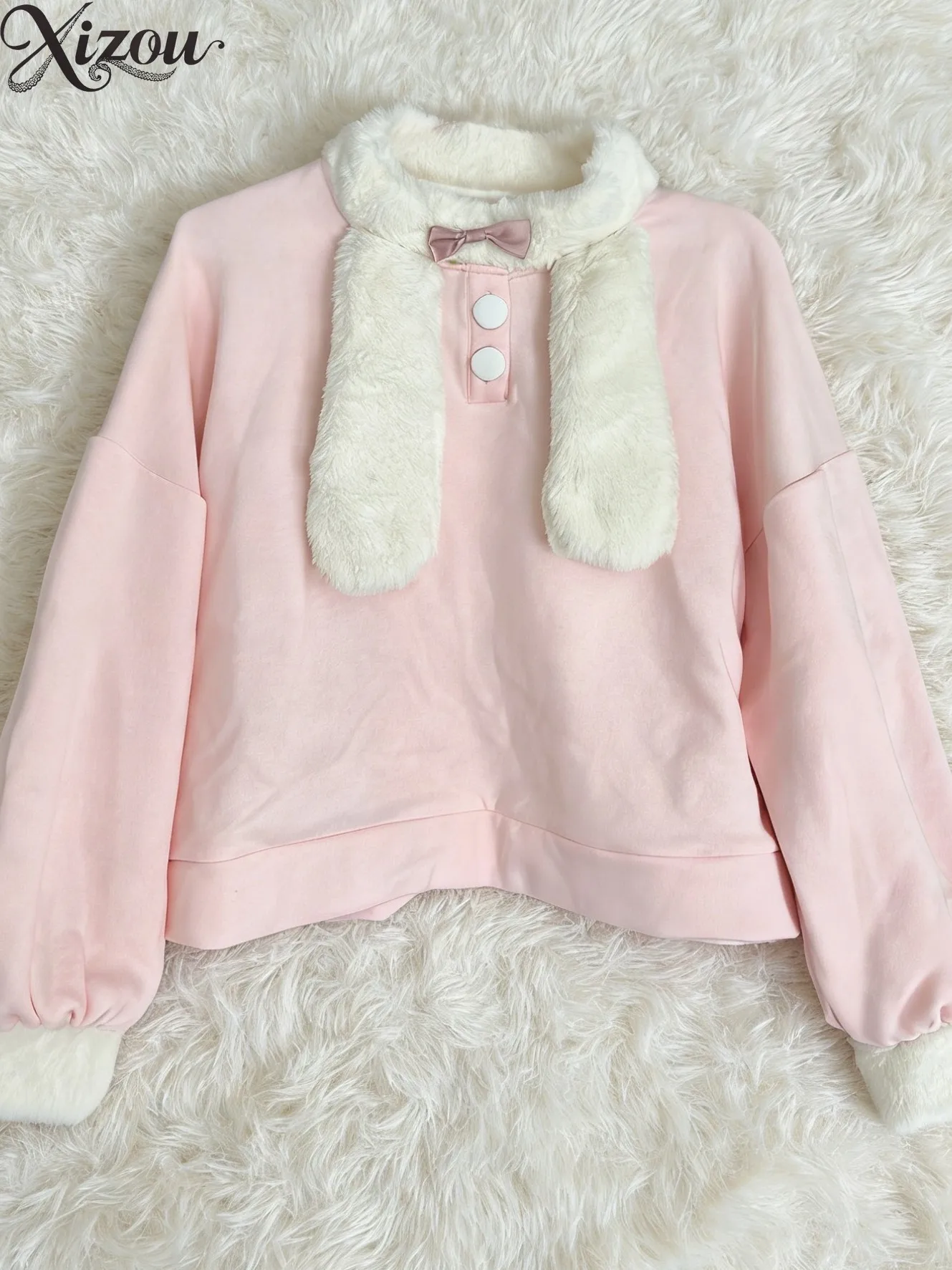 Women Fleece Lined Plush Rabbit Ear Collar Bow Long Sleeve Sweatshirt Elastic Waist Shorts Kawaii Lolita Sweet Soft Girl Casual
Women Fleece Lined Plush Rabbit Ear Collar Bow Long Sleeve Sweatshirt Elastic Waist Shorts Kawaii Lolita Sweet Soft Girl Casual