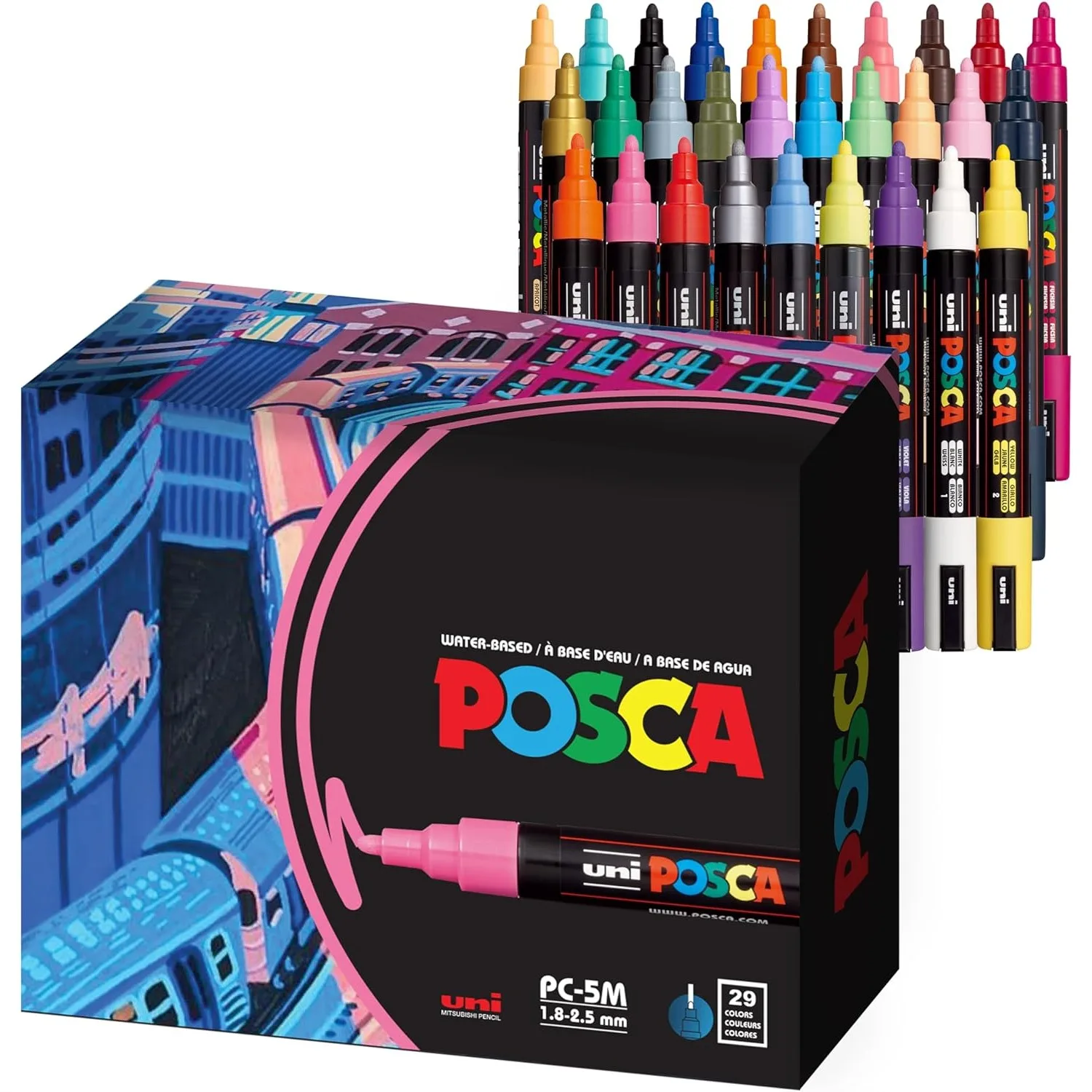 Acrylic Paint Markers Set of 29, Medium Tip with Reversible Tips for Fabric Metal Glass Wood Canvas, Assorted Colors
Acrylic Paint Markers Set of 29, Medium Tip with Reversible Tips for Fabric Metal Glass Wood Canvas, Assorted Colors