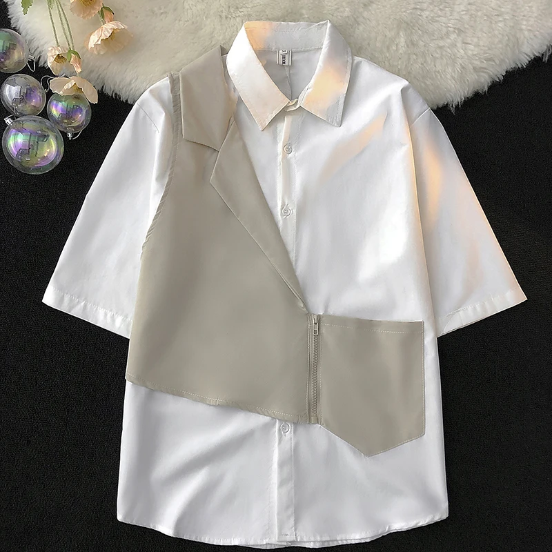 Summer Men Contrast Color Shirt Dress Patchwork Oversize Plus Size Formal Short Sleeve Designer High Quality Blouse Z13
Summer Men Contrast Color Shirt Dress Patchwork Oversize Plus Size Formal Short Sleeve Designer High Quality Blouse Z13