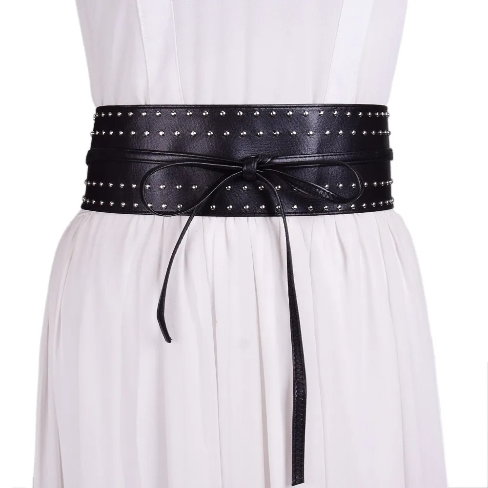 New Women's Sfot Black Leather OBI Free Tie Belt Fashion Slim Waist Studded Bowknot Wrop Belt PU Leather Strap Long Belt
New Women's Sfot Black Leather OBI Free Tie Belt Fashion Slim Waist Studded Bowknot Wrop Belt PU Leather Strap Long Belt