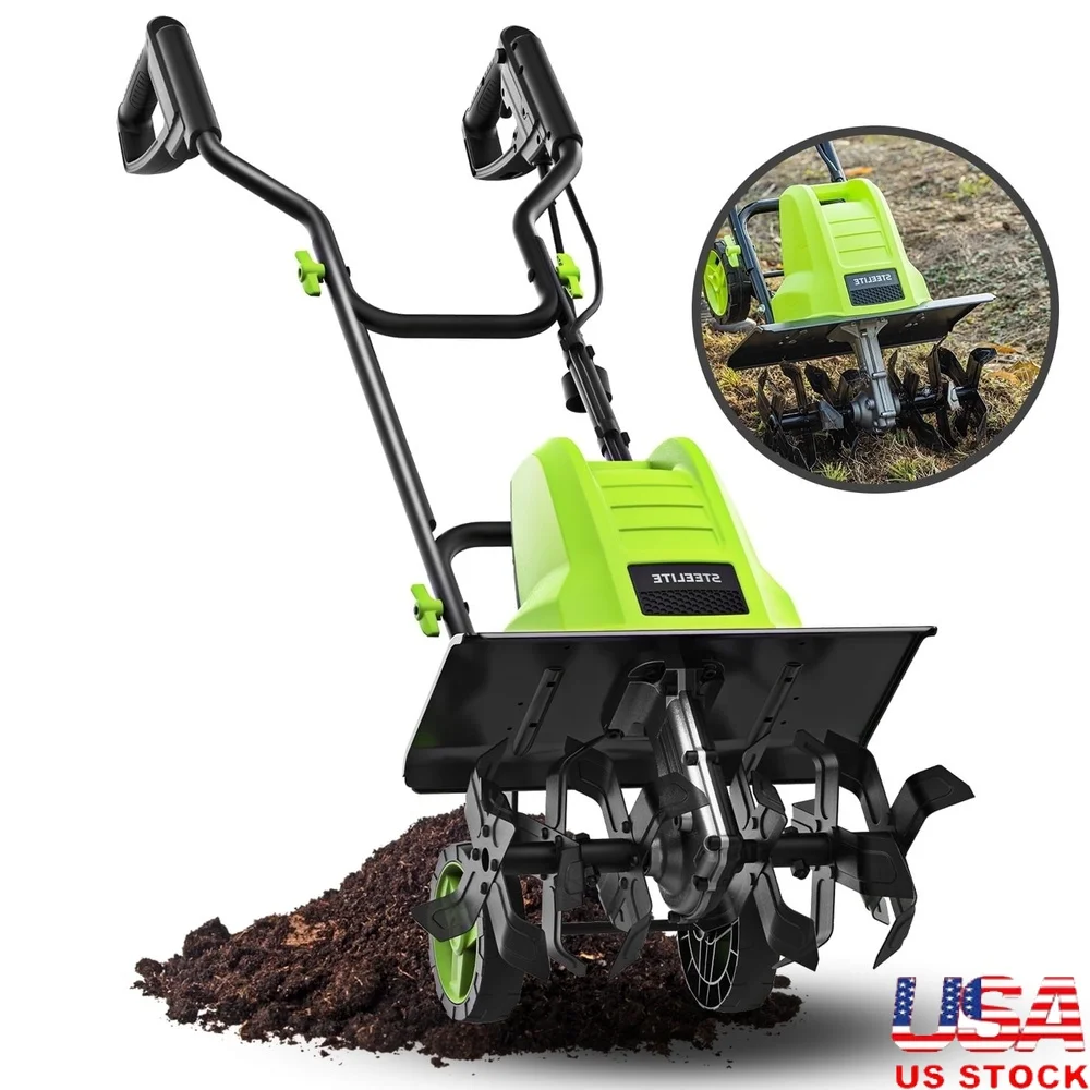 16 Inch Electric Tiller 13.5 Amp Corded Garden Cultivator with 6 Steel Tines Adjustable Wheels Dual Start Button Easy Use
16 Inch Electric Tiller 13.5 Amp Corded Garden Cultivator with 6 Steel Tines Adjustable Wheels Dual Start Button Easy Use