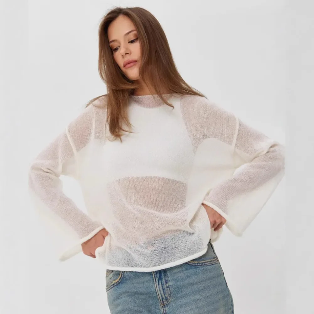 Classic Mohair Knitt Cover Shirt Top Spring and Summer Women Simple Solid Loose Soft Hollow Out Breathable Long Sleeved Sweater
Classic Mohair Knitt Cover Shirt Top Spring and Summer Women Simple Solid Loose Soft Hollow Out Breathable Long Sleeved Sweater