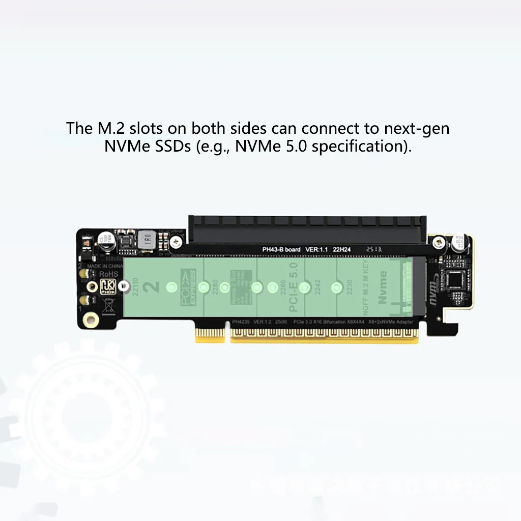 PCI Express 5.0 X16 Splitter Card 2Port M.2 for NVME PCI-E Expansion Adapter Card for 2230 2242 2260 2280 22110 M2 SSD
PCI Express 5.0 X16 Splitter Card 2Port M.2 for NVME PCI-E Expansion Adapter Card for 2230 2242 2260 2280 22110 M2 SSD