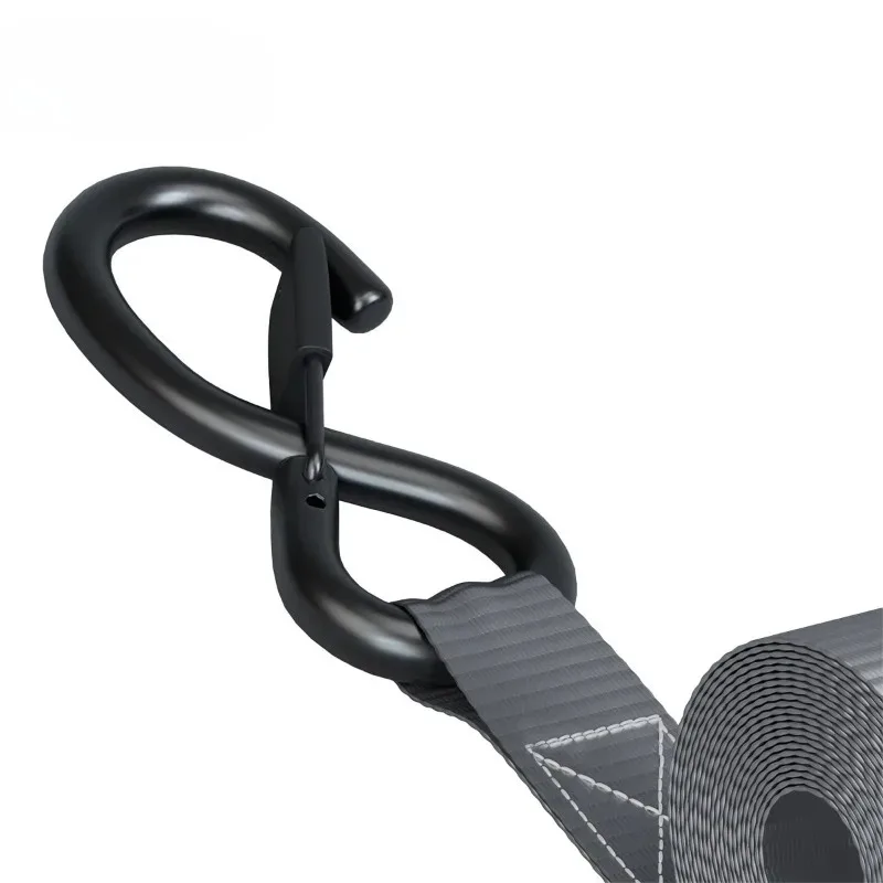 S-hook with heavy duty ratchet strap with safety lock 
S-hook with heavy duty ratchet strap with safety lock