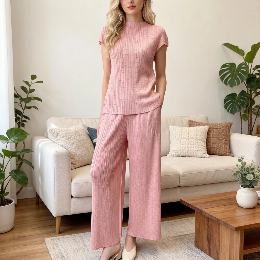 Miyake Pleated Set for Women Summer 2026 Top + Trousers Designer-inspired, Niche, Sophisticated Textured, Comfortable, Casual
Miyake Pleated Set for Women Summer 2026 Top + Trousers Designer-inspired, Niche, Sophisticated Textured, Comfortable, Casual