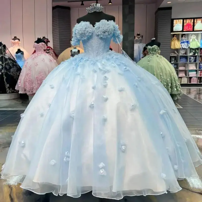Sky Blue Vestido De 15 Anos 2025 Real 3D Floral Applique Quinceanera Dresses Birthday Ball Gown Puffy Sweet 16 Dress
Sky Blue Vestido De 15 Anos 2025 Real 3D Floral Applique Quinceanera Dresses Birthday Ball Gown Puffy Sweet 16 Dress