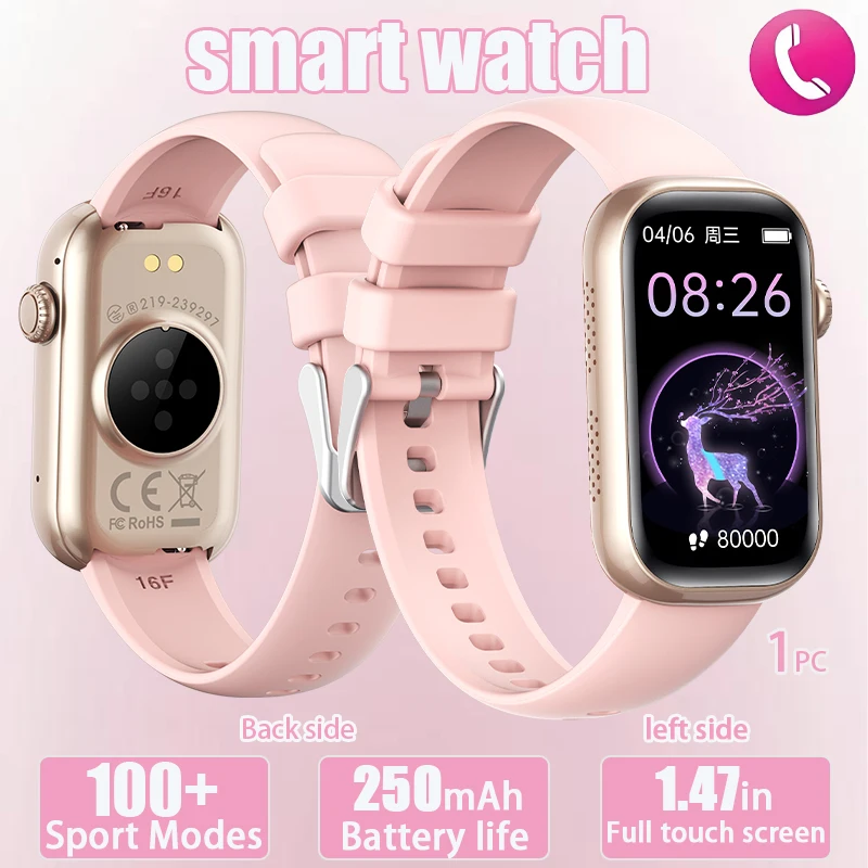Fashion ladies' smartwatch BT call 1.47-inch high-definition screen alarm clock 100+sports, pedometer, heart rate monitoring
Fashion ladies' smartwatch BT call 1.47-inch high-definition screen alarm clock 100+sports, pedometer, heart rate monitoring