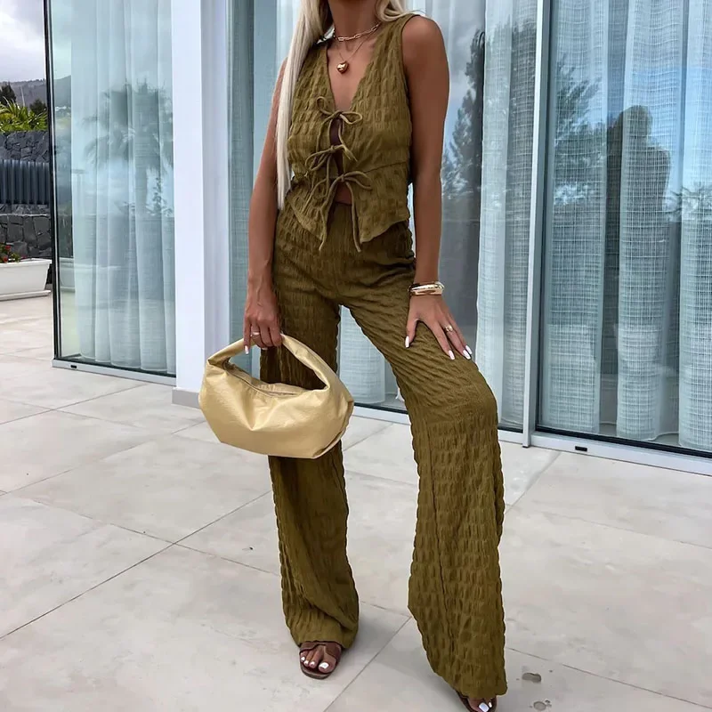 New Women's Vocation Outfit Summer 2024 Sleeveless Tie-up Blouse Tops&High Waist Pants Set Check Slim Party Club Two Piece Suit
New Women's Vocation Outfit Summer 2024 Sleeveless Tie-up Blouse Tops&High Waist Pants Set Check Slim Party Club Two Piece Suit
