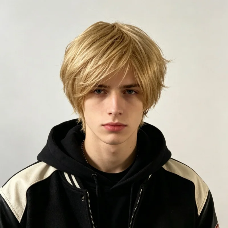 Fashionable Golden Men'S Parting Short Hair Wig For Daily Wear Made Of High-Temperature Synthetic Fiber Headband Wiig Cap
Fashionable Golden Men'S Parting Short Hair Wig For Daily Wear Made Of High-Temperature Synthetic Fiber Headband Wiig Cap