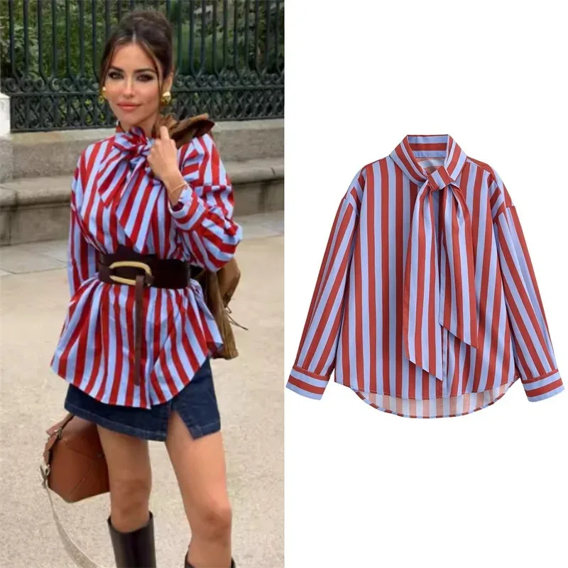 ZHIO Women's Shirt 2026 summer New Style Red and Blue Striped High Neck with Tie Decoration Loose Lightweight Shirt Trendy
ZHIO Women's Shirt 2026 summer New Style Red and Blue Striped High Neck with Tie Decoration Loose Lightweight Shirt Trendy