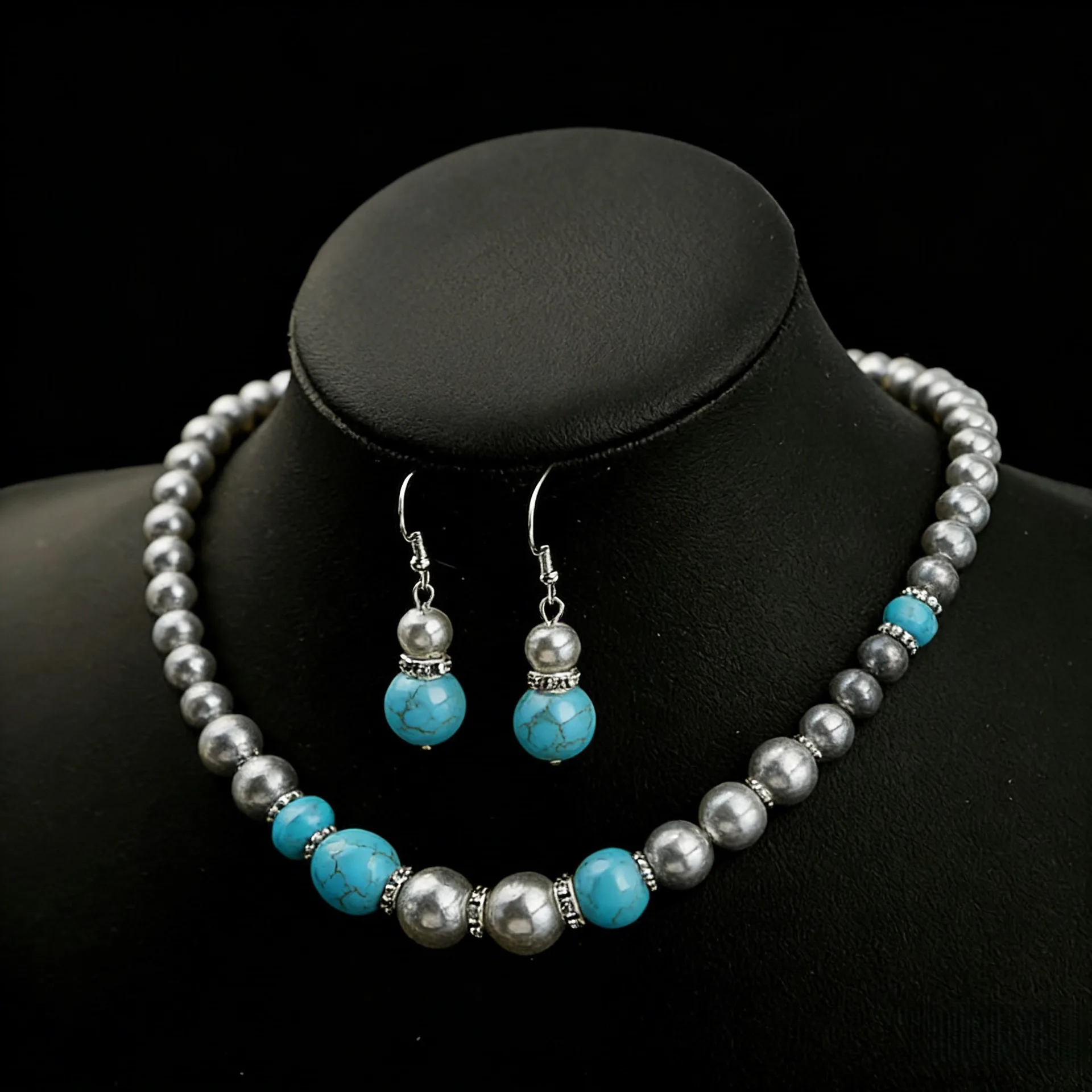 Natural Turquoise Beaded Necklace Earrings Set Geometric Bead Neck Chain Premium Jewelry
Natural Turquoise Beaded Necklace Earrings Set Geometric Bead Neck Chain Premium Jewelry