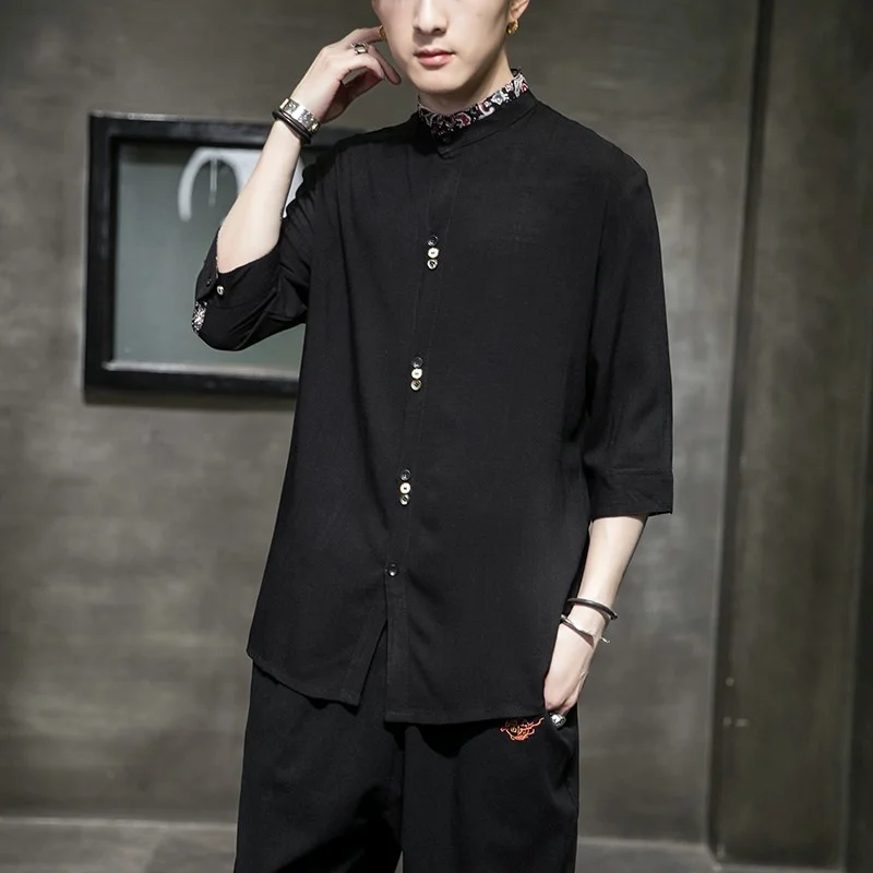 Chinese Style Cotton Linen Half Sleeve Shirt Men'S Clothing Summer Plus Size Retro Stand Collar Dress Harajuku Top Male
Chinese Style Cotton Linen Half Sleeve Shirt Men'S Clothing Summer Plus Size Retro Stand Collar Dress Harajuku Top Male