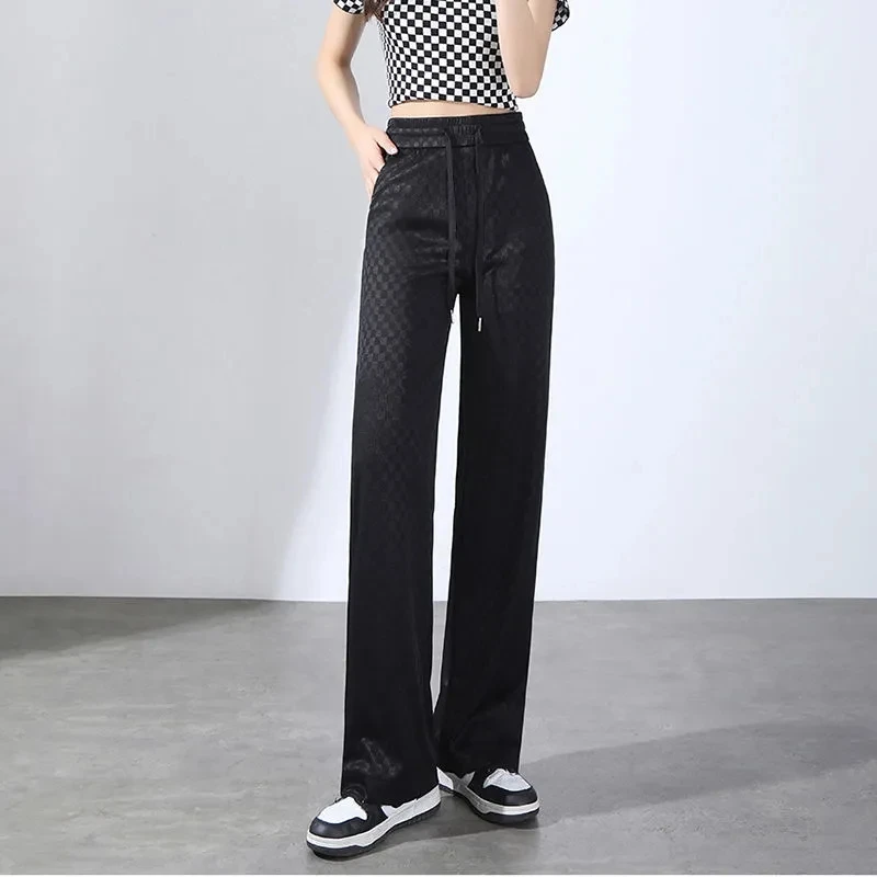 Blue Elegant Women's Ice Silk Pants Wide Leg Lace Up High Waisted Trousers Loose Casual Stacked Black Summer Pants Womens 3XL
Blue Elegant Women's Ice Silk Pants Wide Leg Lace Up High Waisted Trousers Loose Casual Stacked Black Summer Pants Womens 3XL