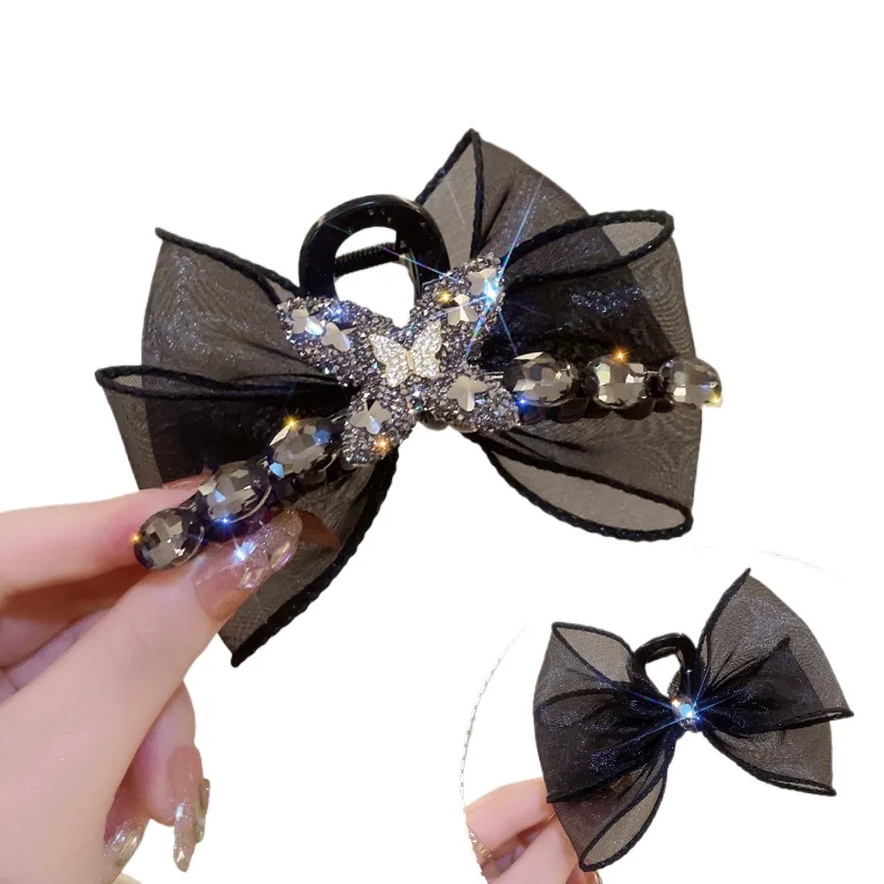 Eugen yarn bow with diamond grab clip, large temperament high-end female head hairpin
Eugen yarn bow with diamond grab clip, large temperament high-end female head hairpin
