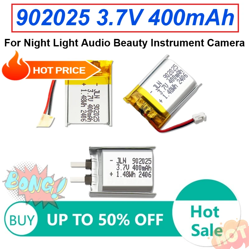 2 Pcs 902025 Polymer Lithium Battery 400mAh 3.7V for Night Light Audio Beauty Instrument Camera Rechargeable Batteries
2 Pcs 902025 Polymer Lithium Battery 400mAh 3.7V for Night Light Audio Beauty Instrument Camera Rechargeable Batteries