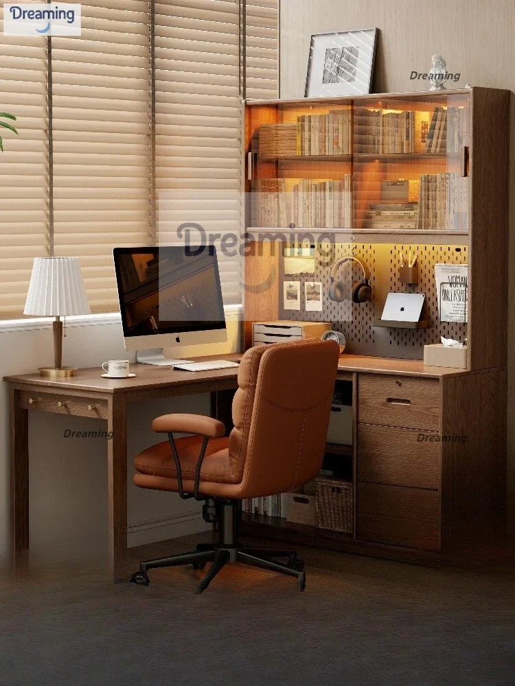 Solid wood corner table desk bookshelf bookcase integrated against the wall study table bedroom corner office computer desk
Solid wood corner table desk bookshelf bookcase integrated against the wall study table bedroom corner office computer desk