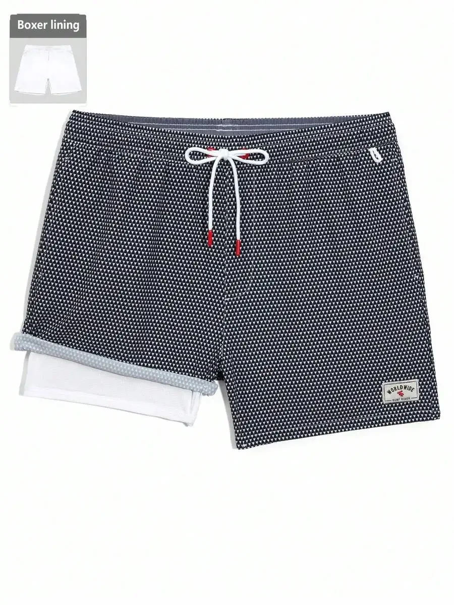 Mens Geometric Print Drawstring Waist Loose Beach Board Shorts Black White
Mens Geometric Print Drawstring Waist Loose Beach Board Shorts Black White