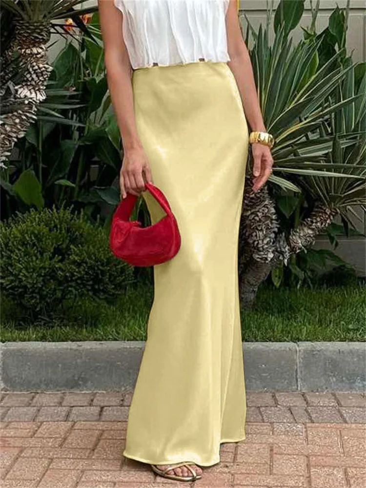 Satin Summer Fashion Maxi Skirt For Women High Waist Slim Commute Patchwork Solid Party Looks Female Bandage Long Skirt
Satin Summer Fashion Maxi Skirt For Women High Waist Slim Commute Patchwork Solid Party Looks Female Bandage Long Skirt