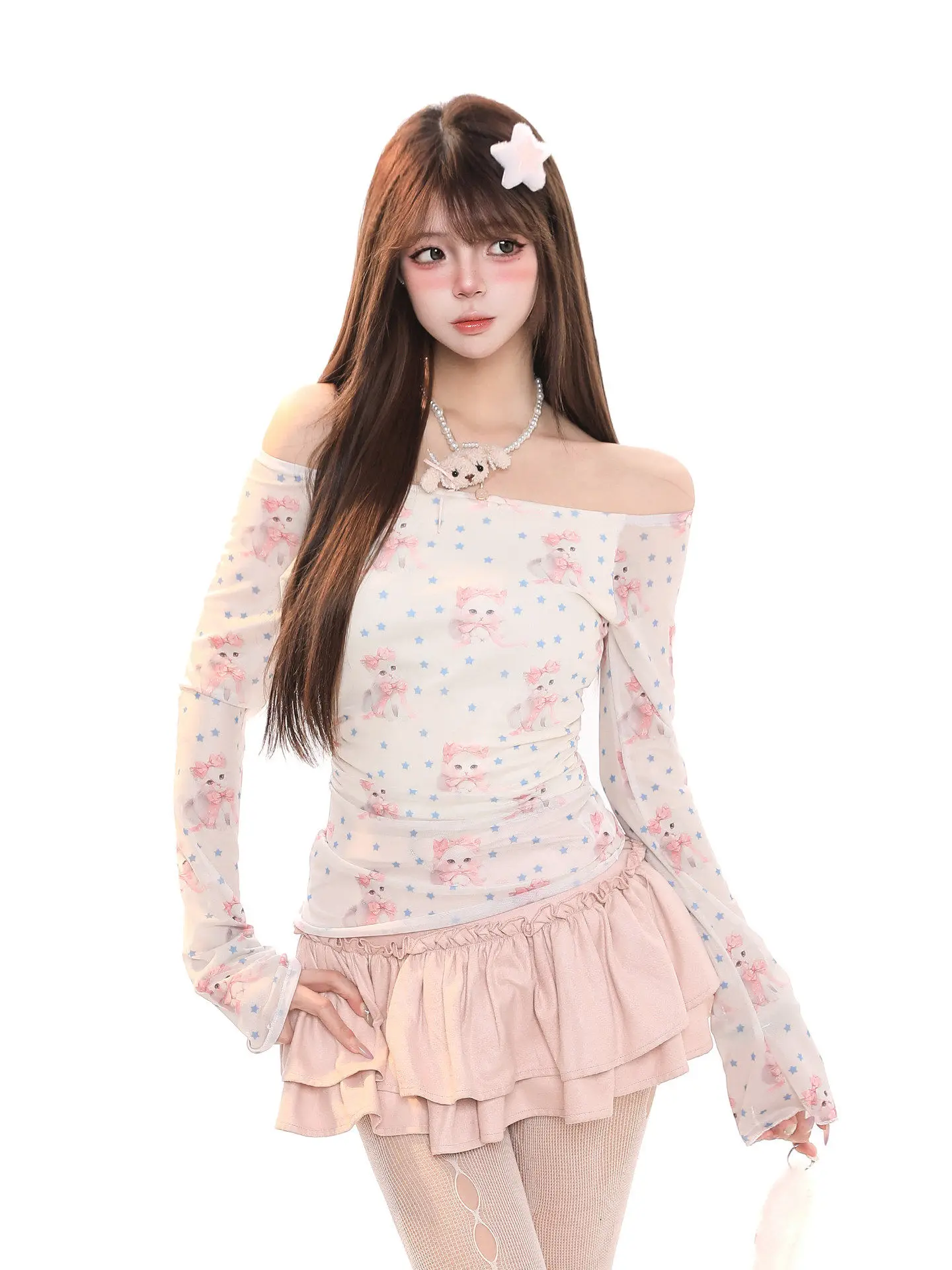 Sweet Cartoon Print Long Sleeve T-Shirt Women's Slim Fit Sexy Shoulder Bared High Waist Design Polyester Spring Fashion
Sweet Cartoon Print Long Sleeve T-Shirt Women's Slim Fit Sexy Shoulder Bared High Waist Design Polyester Spring Fashion