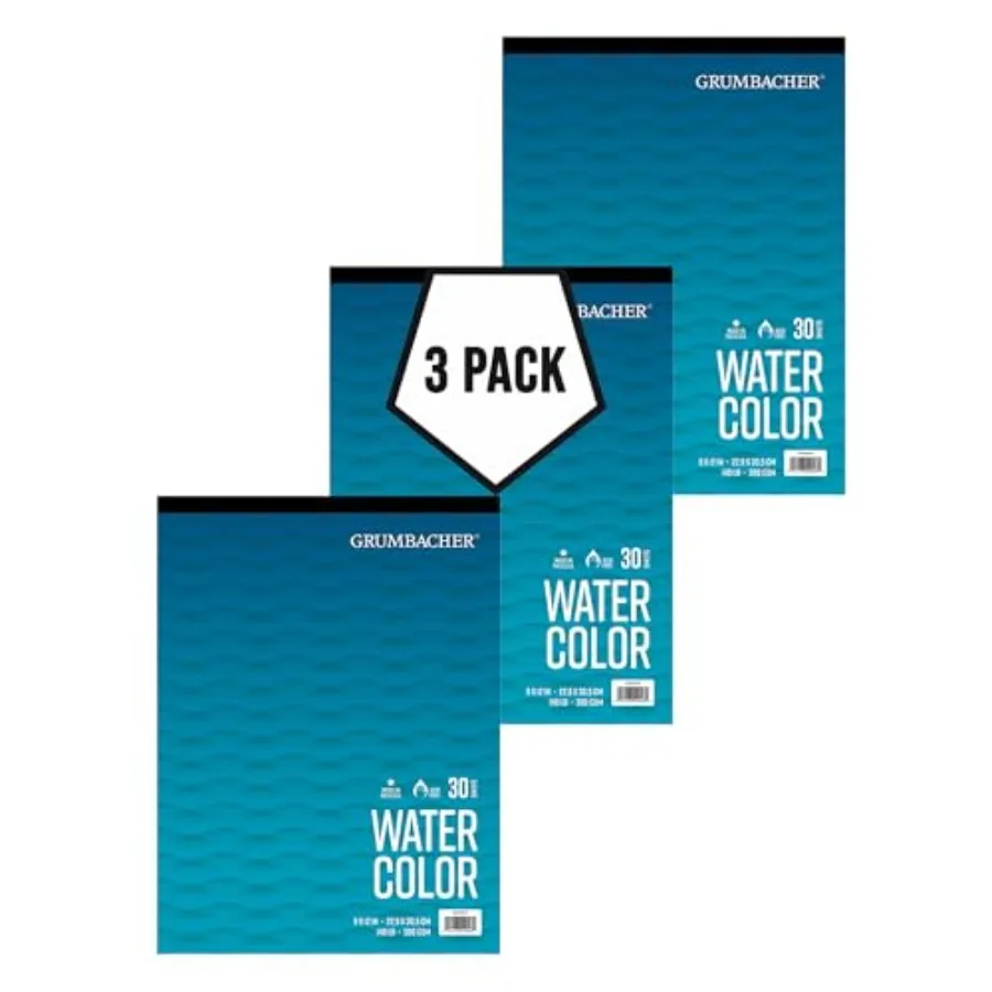 9" x 12" Cold Press Watercolor Paper Pad, 140 lb./ 300 GSM, Tape-Bound, 30 White Sheets/Pad, 3-Pack
9" x 12" Cold Press Watercolor Paper Pad, 140 lb./ 300 GSM, Tape-Bound, 30 White Sheets/Pad, 3-Pack