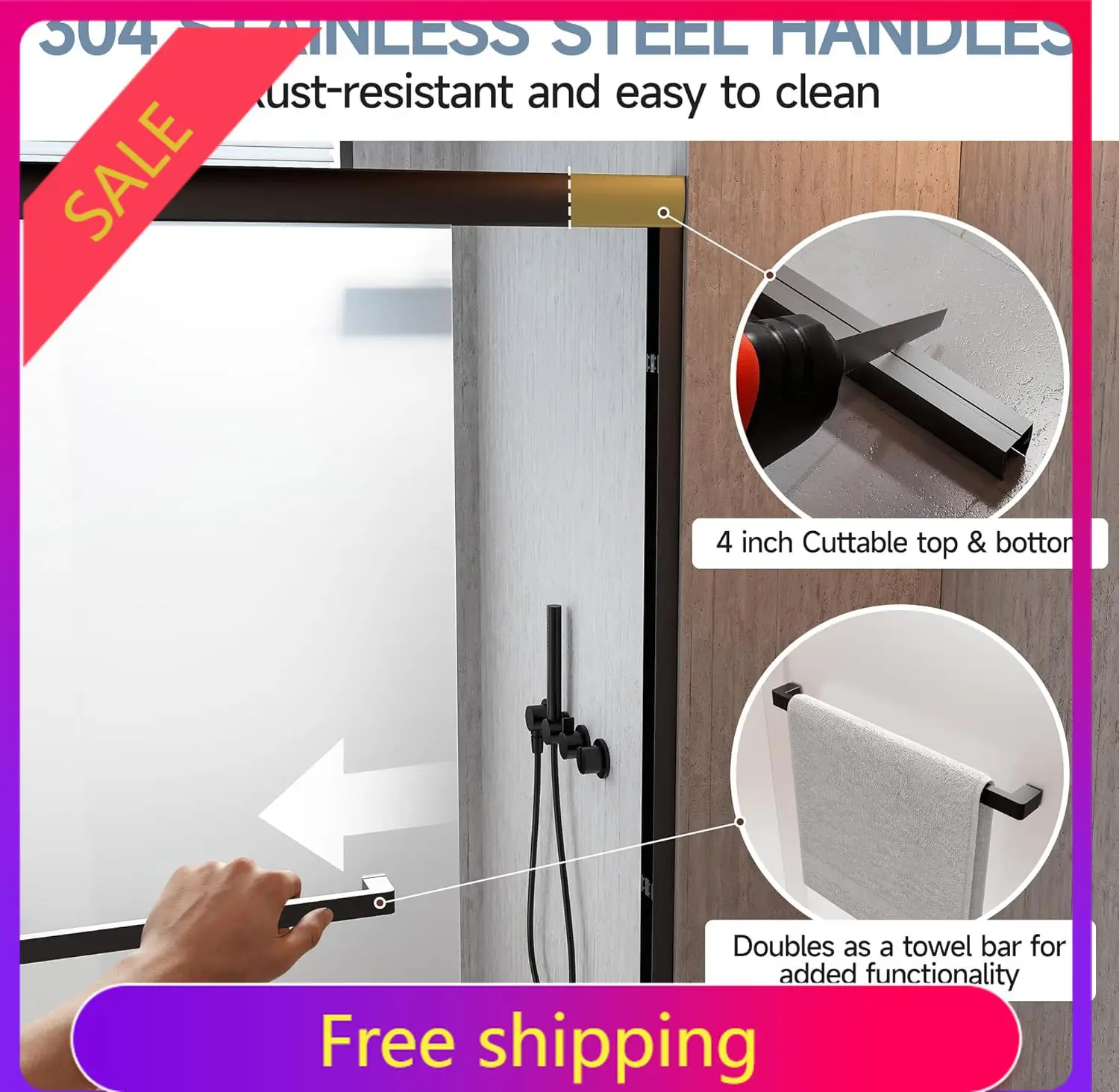 Frosted Shower Doors, 56-60 in W x 72 in H, 1/4 in(6mm) Tempered Glass, Black Semi-Frameless Sliding Shower Door with Aluminum F
Frosted Shower Doors, 56-60 in W x 72 in H, 1/4 in(6mm) Tempered Glass, Black Semi-Frameless Sliding Shower Door with Aluminum F