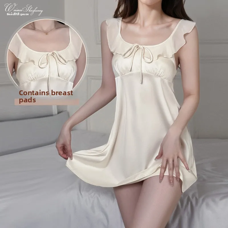 New Style Solid Color Sexy Women Nightgown Summer Sweet Bow Short Puff Sleeve Spaghetti Strap Sleep Dress Sleepwear
New Style Solid Color Sexy Women Nightgown Summer Sweet Bow Short Puff Sleeve Spaghetti Strap Sleep Dress Sleepwear