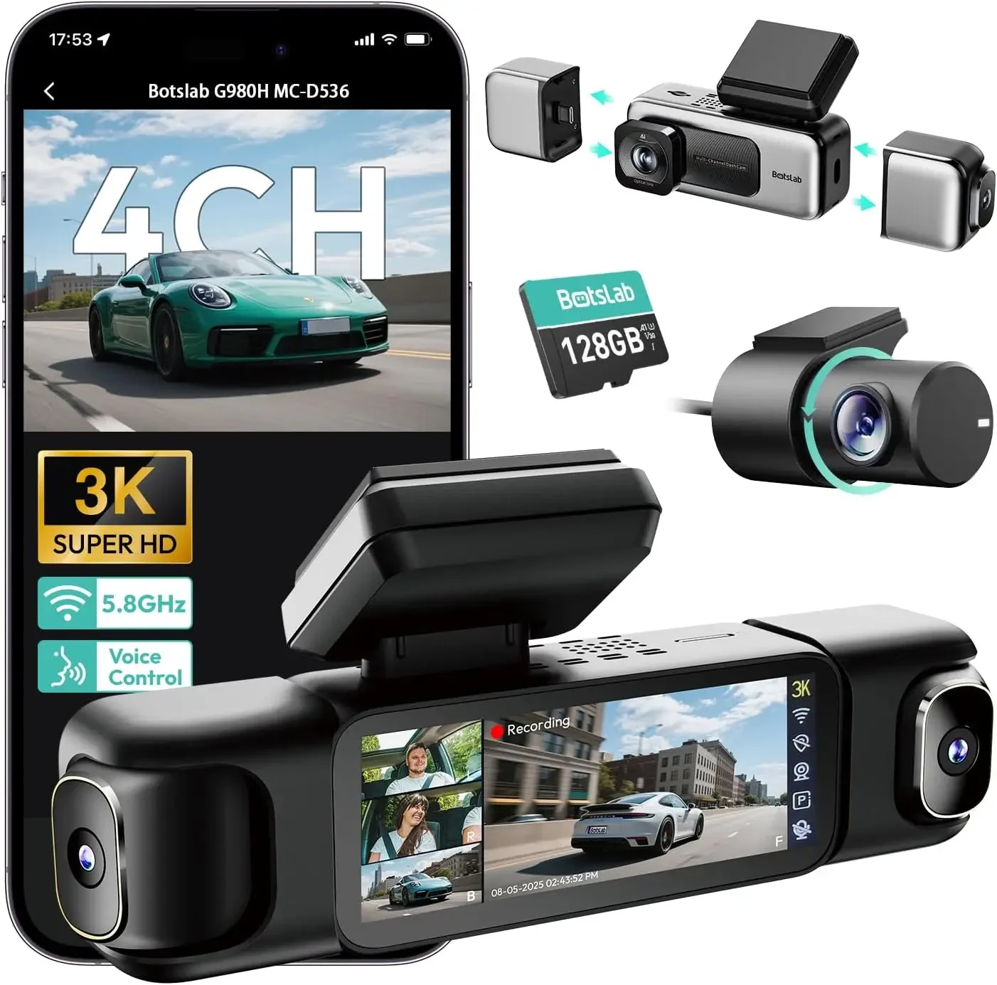 3K 4 Channel Dash Cam, 560° All-Sides View, Front and Rear Inside Car Camera with 3.18”Touch Screen, Dash Camera 24/7 Parking Mo
3K 4 Channel Dash Cam, 560° All-Sides View, Front and Rear Inside Car Camera with 3.18”Touch Screen, Dash Camera 24/7 Parking Mo