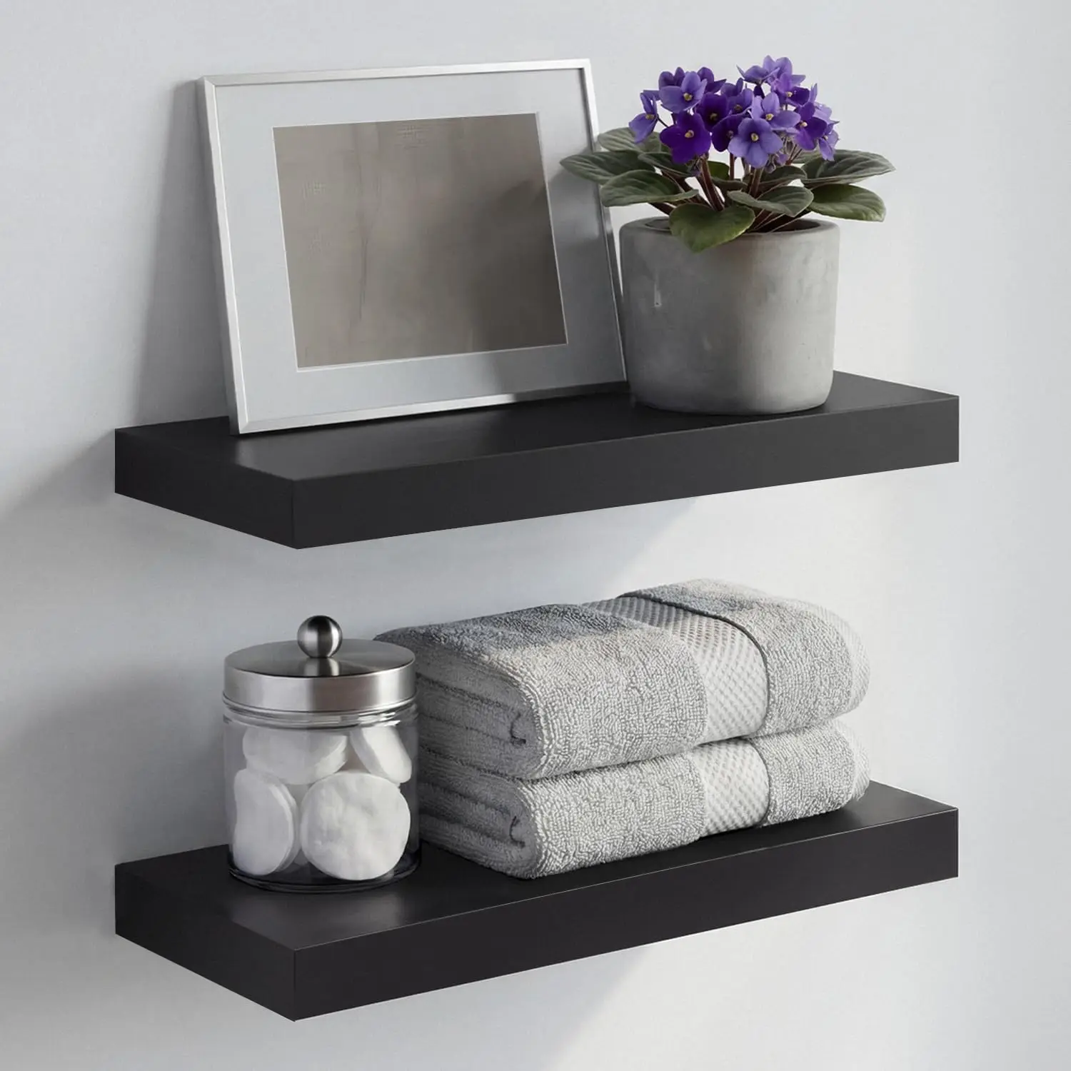 16 Inch Black Floating Shelves, Solid Wood Wall Mounted Bathroom Shelves with Heavy Duty Bracket, Set of 2 (16x6.5x1.75 in)
16 Inch Black Floating Shelves, Solid Wood Wall Mounted Bathroom Shelves with Heavy Duty Bracket, Set of 2 (16x6.5x1.75 in)