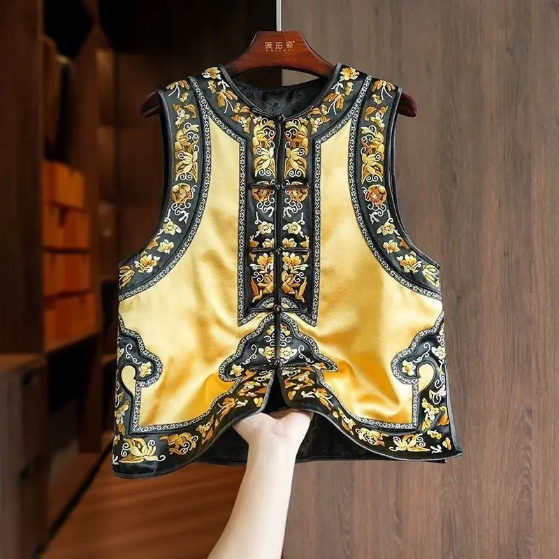 Spring Summer Women Printed Floral Pattern Yellow Sleeveless Imitation Silk Vest Coat , Chinese Tang Vests Coats for Woman
Spring Summer Women Printed Floral Pattern Yellow Sleeveless Imitation Silk Vest Coat , Chinese Tang Vests Coats for Woman