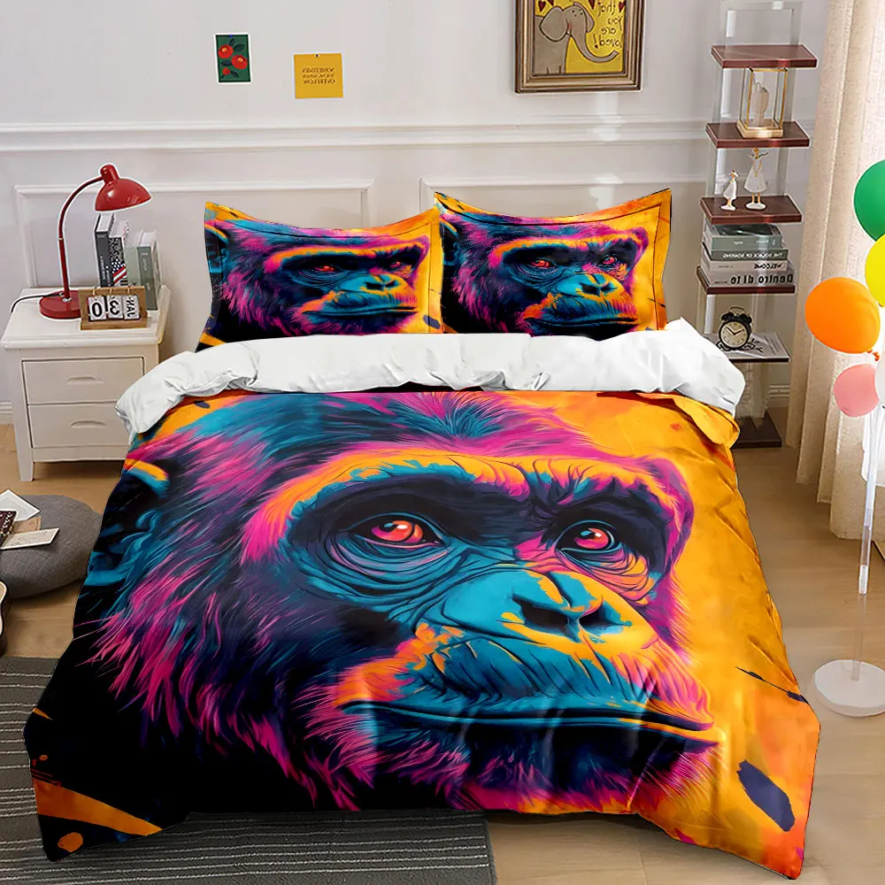 3Pcs Neon Chimpanzee Bedding Set, Vibrant Pop Art Monkey Print Duvet Cover + 2 Pillowcases, Animal Lover Decor
3Pcs Neon Chimpanzee Bedding Set, Vibrant Pop Art Monkey Print Duvet Cover + 2 Pillowcases, Animal Lover Decor