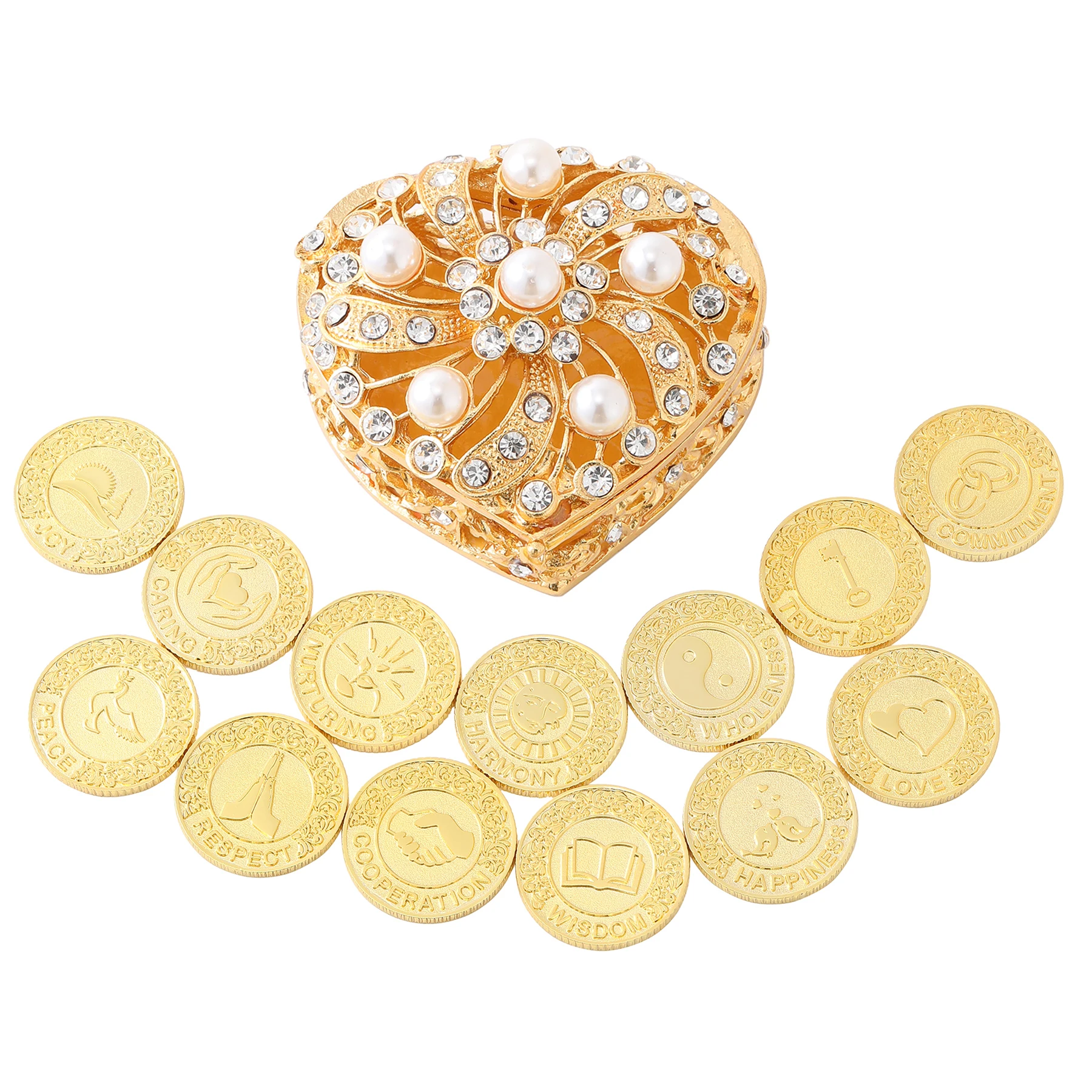13 English Words Wedding Unity Coins Las Arras para Boda Catolica, Wedding Unity Coins Set with Heart Box,for Wedding Ceremony
13 English Words Wedding Unity Coins Las Arras para Boda Catolica, Wedding Unity Coins Set with Heart Box,for Wedding Ceremony