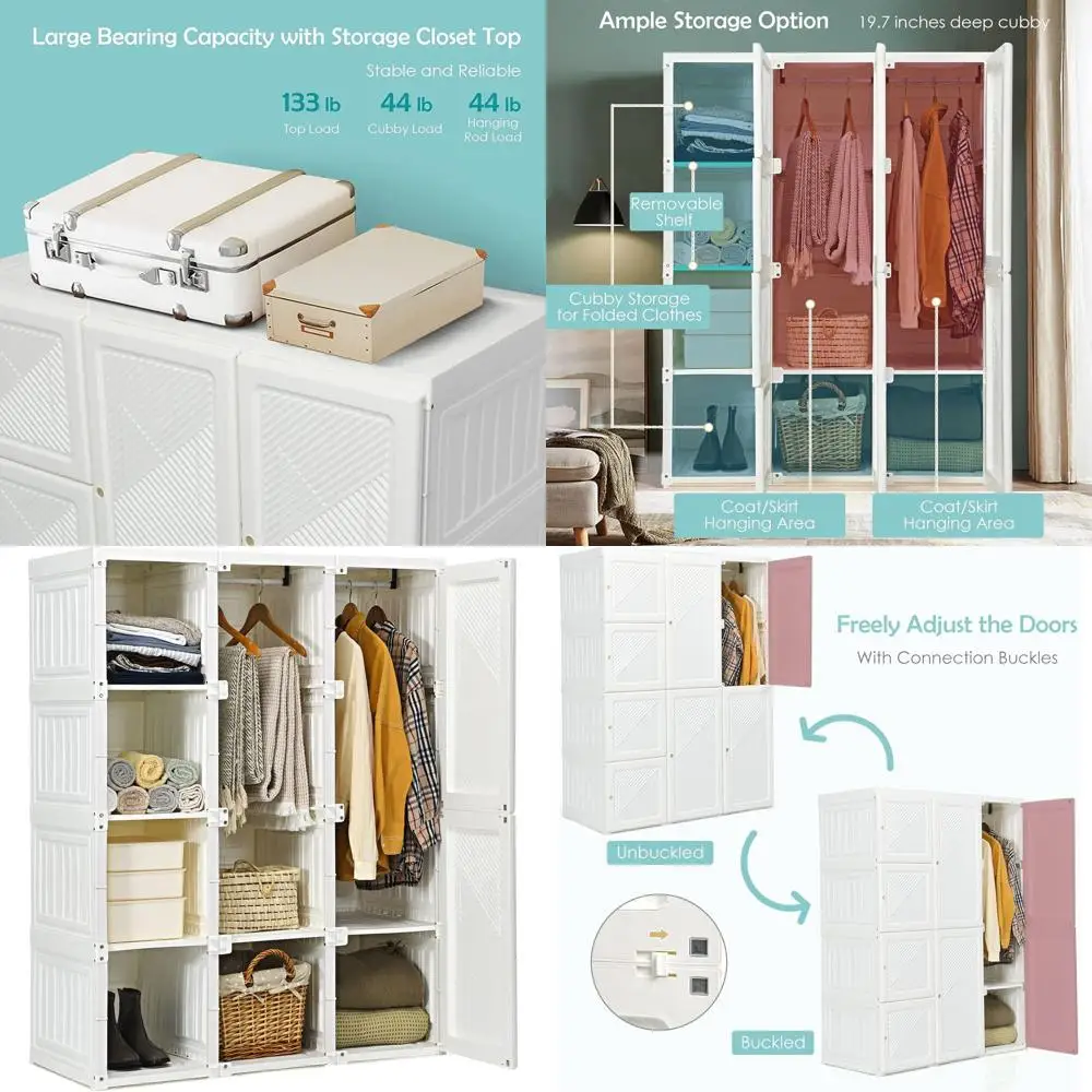 Space-Saving Closet Organizer with 8 Cubby Shelves and 2 Hanging Rods for Efficient Wardrobe Storage
Space-Saving Closet Organizer with 8 Cubby Shelves and 2 Hanging Rods for Efficient Wardrobe Storage
