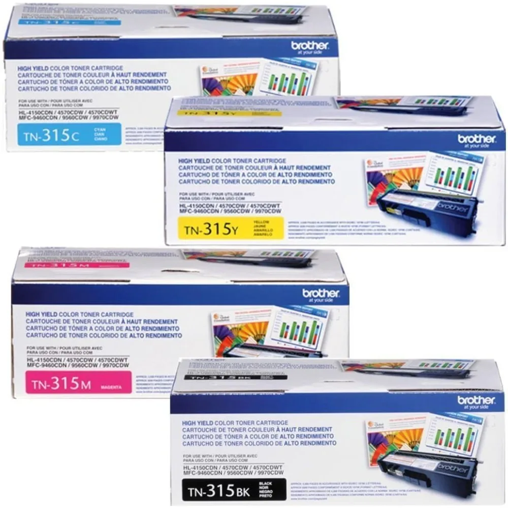 TN-315 CMYK Toner Cartridge Set, Black/Cyan/Magenta/Yellow, 4-Pack (BND00035)
TN-315 CMYK Toner Cartridge Set, Black/Cyan/Magenta/Yellow, 4-Pack (BND00035)