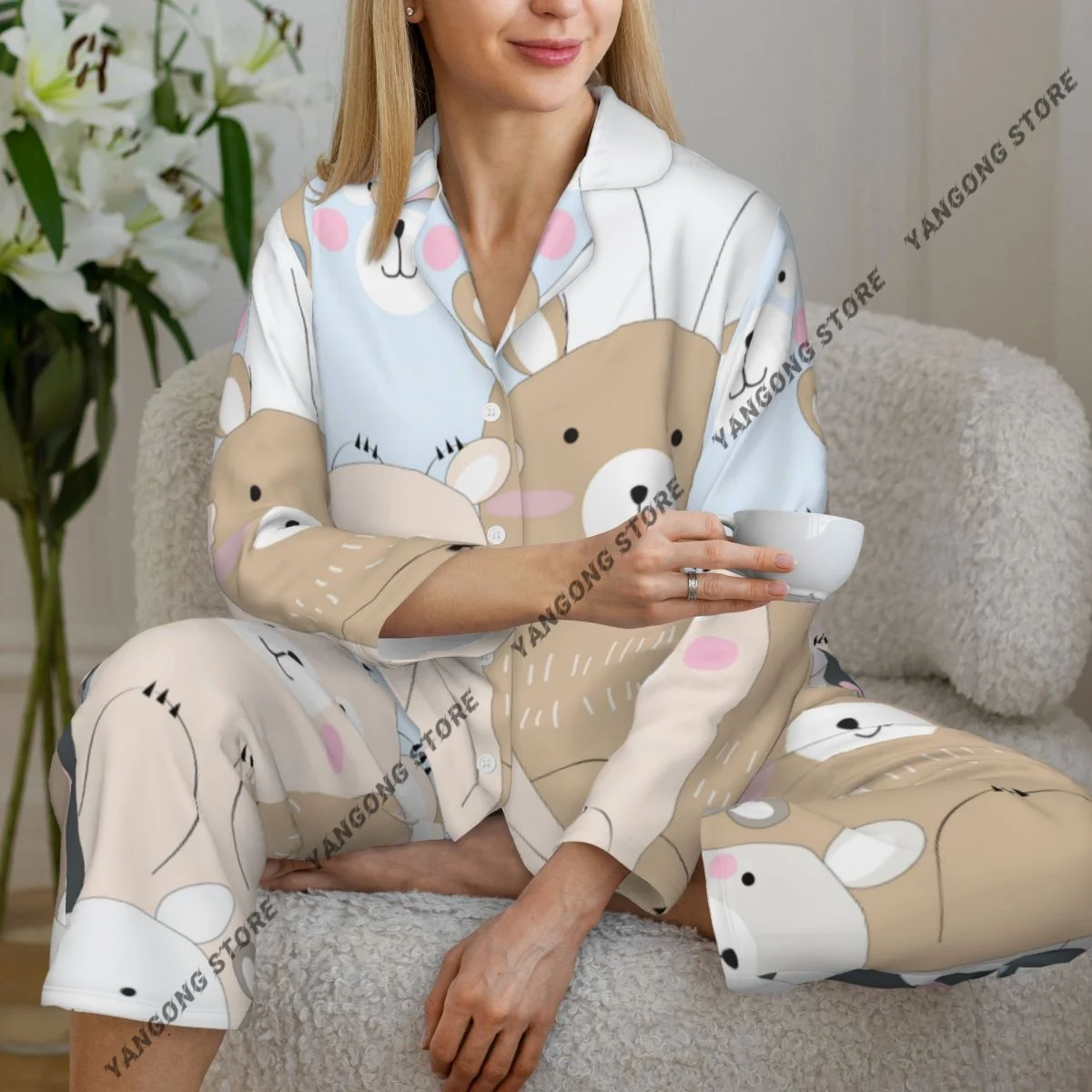 Cute Pastel Bears Womens Pajamas Loungewear Two-piece Sleepwear Button-Down Full Sleeve Long Pajamas Set
Cute Pastel Bears Womens Pajamas Loungewear Two-piece Sleepwear Button-Down Full Sleeve Long Pajamas Set