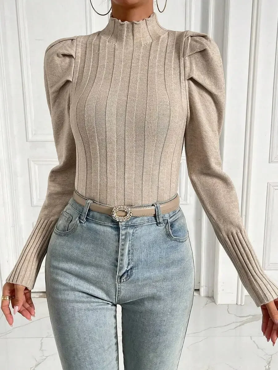 Mock Neck Gigot Sleeve Knit Pullover Sweater For Women
Mock Neck Gigot Sleeve Knit Pullover Sweater For Women