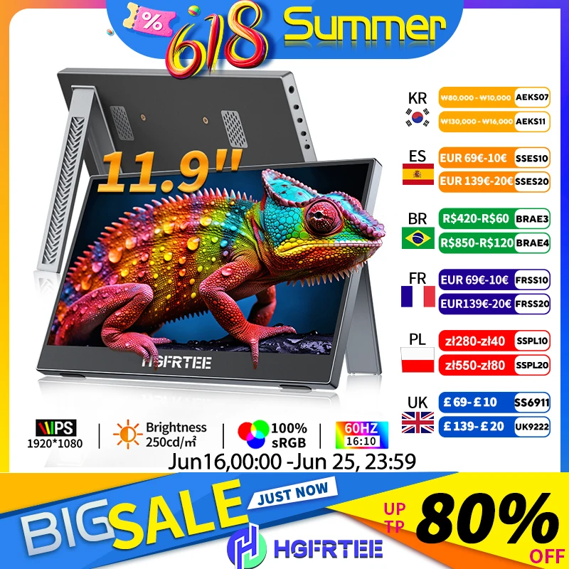 HGFRTEE 11.9Inch Portable Monitor 100%sRGB 1080P with 60Hz USB-C&HDMI External Display For XBox PS5 Switch Loptop Second Screen
HGFRTEE 11.9Inch Portable Monitor 100%sRGB 1080P with 60Hz USB-C&HDMI External Display For XBox PS5 Switch Loptop Second Screen