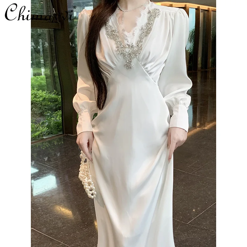 French Elegant Celebrity White Evening Dress Diamonds V-Neck Long Sleeve High Waist Slim A-line Temperament Dress Women Summer
French Elegant Celebrity White Evening Dress Diamonds V-Neck Long Sleeve High Waist Slim A-line Temperament Dress Women Summer