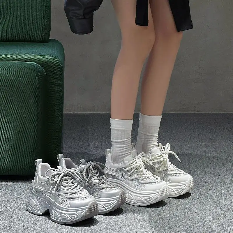 Women's Sport Shoes Thick Bottom Dad Sneakers High Heel Increase Hidden Platform Casual Style round Toe PU Leather Mesh Inner
Women's Sport Shoes Thick Bottom Dad Sneakers High Heel Increase Hidden Platform Casual Style round Toe PU Leather Mesh Inner