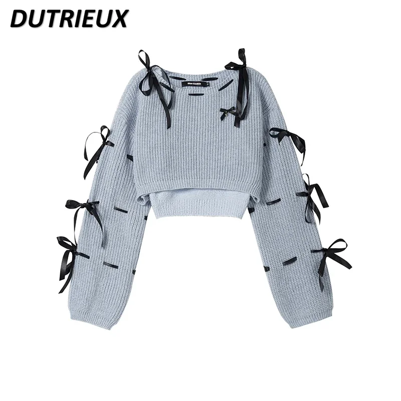 Cute Girls Bow Strap Design Sense Short Sweater Women's Spring New Loose Long-sleeved Versatile Sweet Knitted Pullover
Cute Girls Bow Strap Design Sense Short Sweater Women's Spring New Loose Long-sleeved Versatile Sweet Knitted Pullover