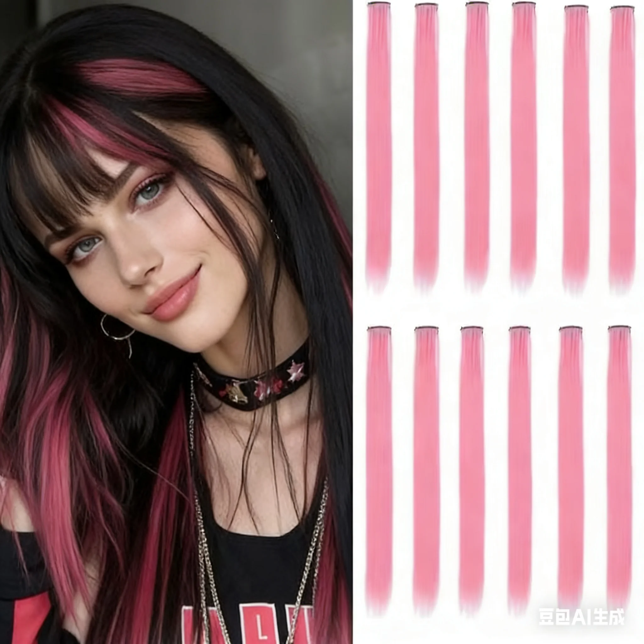 12 PCS Synthetic Hairpiece Black Hair Extensions Clip in, Colored Party Highlights Extension for Girls Women Straight 22 inch
12 PCS Synthetic Hairpiece Black Hair Extensions Clip in, Colored Party Highlights Extension for Girls Women Straight 22 inch