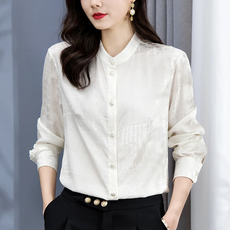 Spring Summer Women's White Shirt Long Sleeve Elegant Shirts Vintage Blouses For Women 100% Real Silk Woman Solid Blouse Tops
Spring Summer Women's White Shirt Long Sleeve Elegant Shirts Vintage Blouses For Women 100% Real Silk Woman Solid Blouse Tops