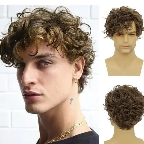 European and American Men's Wigs, Side-Swept Bangs, Brown Short Curly Synthetic Wig
European and American Men's Wigs, Side-Swept Bangs, Brown Short Curly Synthetic Wig