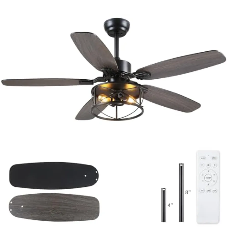 52" d Ceiling Fan with Lights and Remote Downrod Rustic Ceiling Fans 6-Speed Reversible 5 Dual-Finish Blades E26*2 Blub Base +
52" d Ceiling Fan with Lights and Remote Downrod Rustic Ceiling Fans 6-Speed Reversible 5 Dual-Finish Blades E26*2 Blub Base +