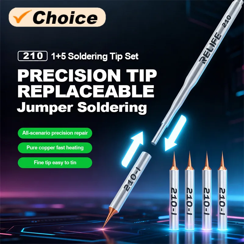RELIFE 210 Replaceable Jumper Wire Soldering Iron Tip Set Compatible with 210 Handle High Precision Mobile Phone Repair
RELIFE 210 Replaceable Jumper Wire Soldering Iron Tip Set Compatible with 210 Handle High Precision Mobile Phone Repair