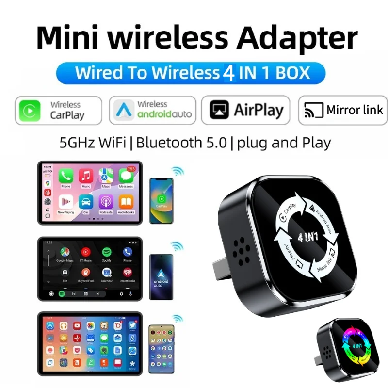 4In1 Wired To Wireless Carplay Mini Car Ai Box Fast Connect Smart Dongle for Mirrorlink Android Auto Car Electronics Accessories
4In1 Wired To Wireless Carplay Mini Car Ai Box Fast Connect Smart Dongle for Mirrorlink Android Auto Car Electronics Accessories
