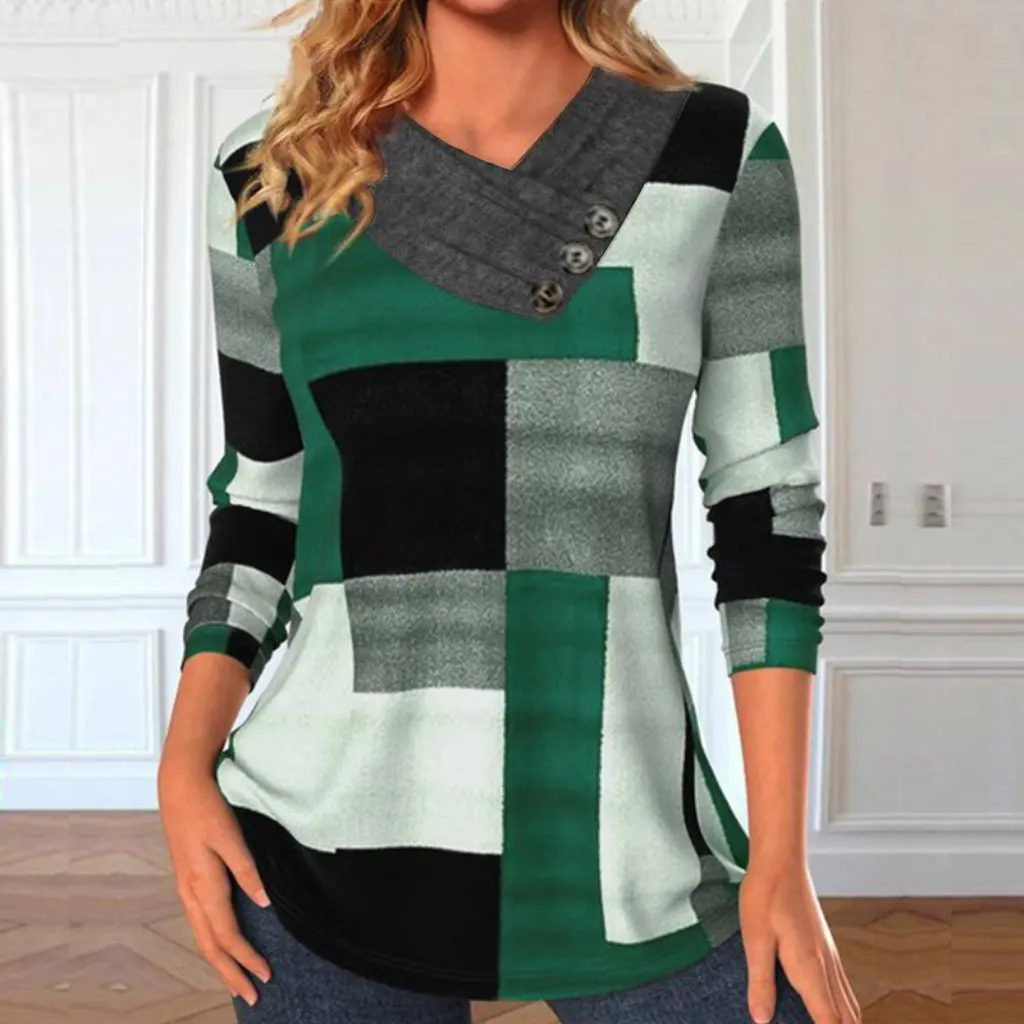 Women's Casual Loose Knitted T-Shirt European And American Style Plaid Long-Sleeved Top for Autumn Fashion
Women's Casual Loose Knitted T-Shirt European And American Style Plaid Long-Sleeved Top for Autumn Fashion