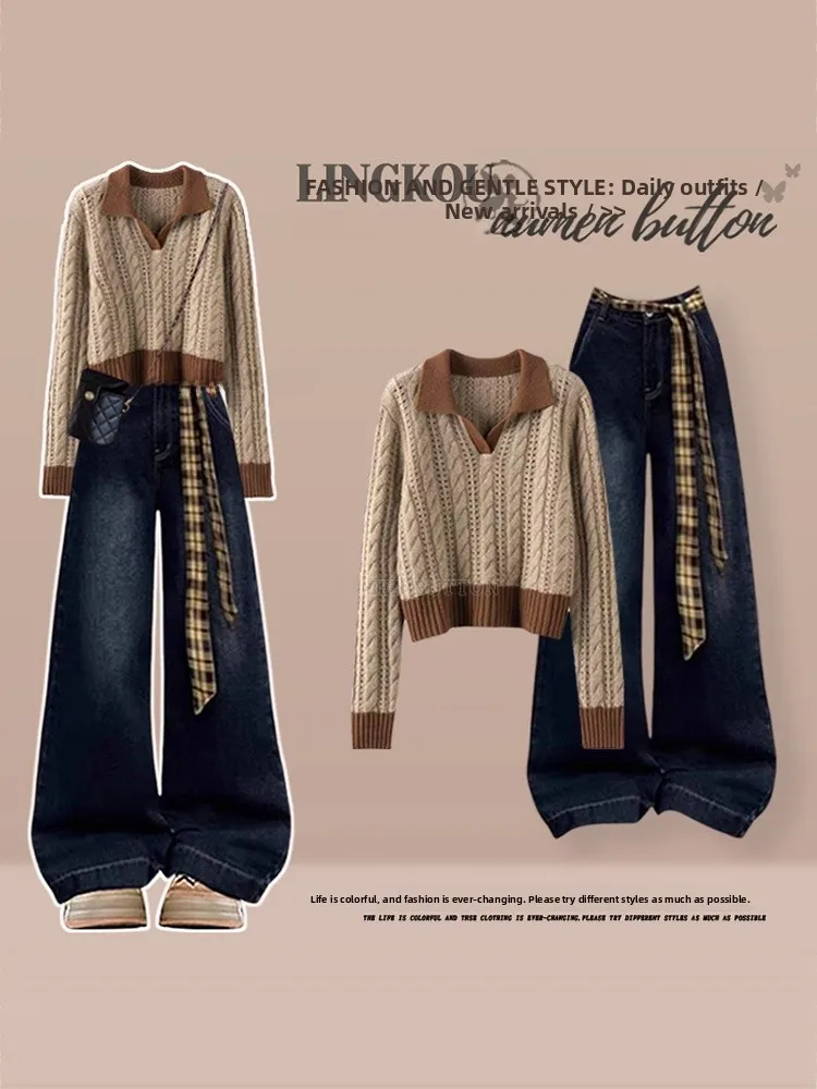 Fashionable Knitted Sweater And Loose Jeans Two-Piece Set for Women Vintage Style Autumn Collection Comfortable High Waist De...
Fashionable Knitted Sweater And Loose Jeans Two-Piece Set for Women Vintage Style Autumn Collection Comfortable High Waist De...