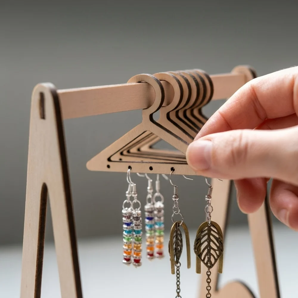 Wooden earring rack, mini hanging rack design jewelry storage rack, used for earrings, necklaces, women's desktop display rack
Wooden earring rack, mini hanging rack design jewelry storage rack, used for earrings, necklaces, women's desktop display rack